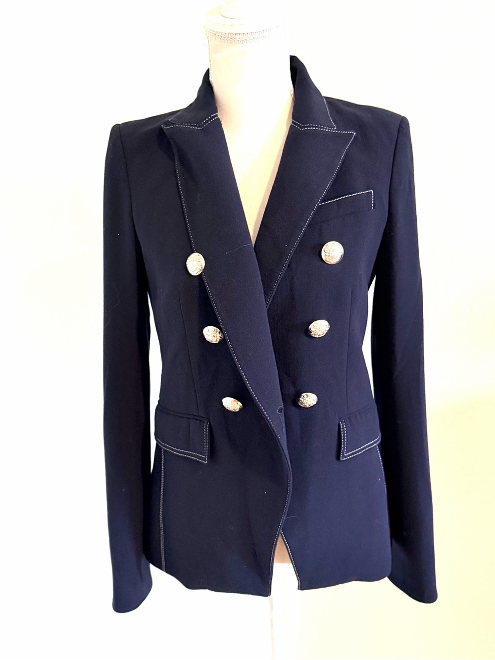 Veronica Beard Navy Double-Breasted Blazer with Silver Buttons